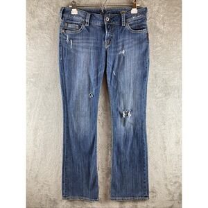 Silver Jeans Womens Size W31 L31  Suki 17" Bootcut Blue Denim Distressed Ripped
